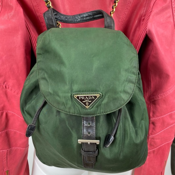 Prada Bags Prada Backpack With Chain Strap In Army Green Poshmark